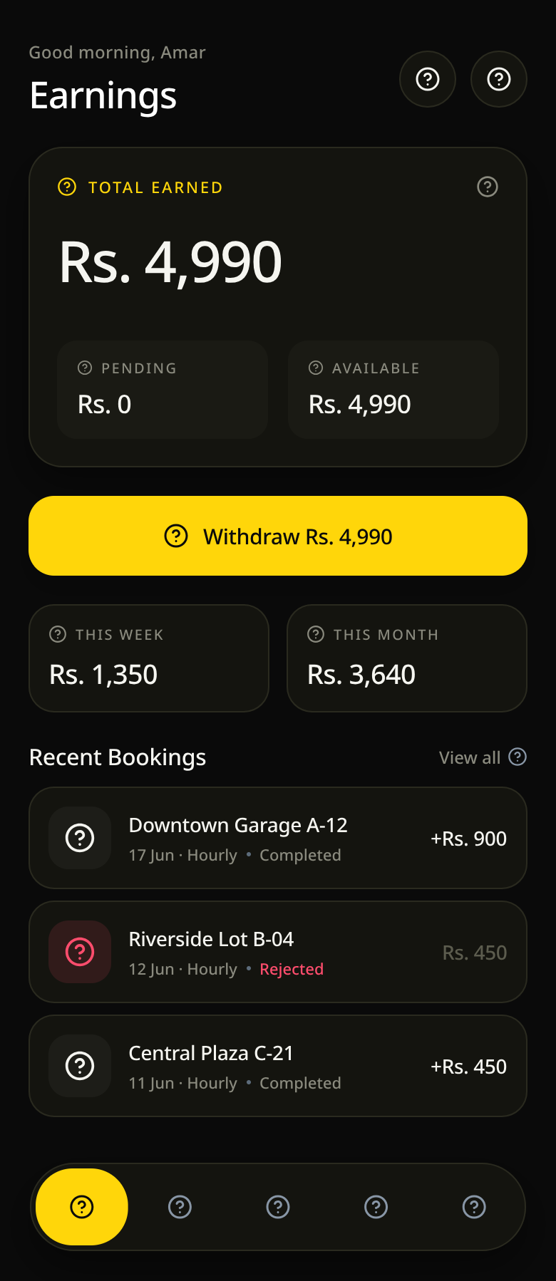 ParkKaro Host Earnings and Payout Wallet